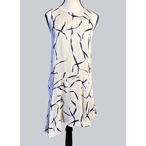 Stylestalker Womens Dress White & Blue Abstract Print Sleeveless Dress Sz S